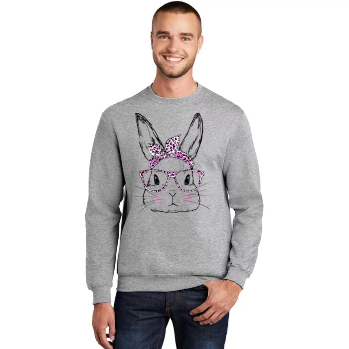 Cute Bunny Face Leopard Easter Day Glasses Tall Sweatshirt