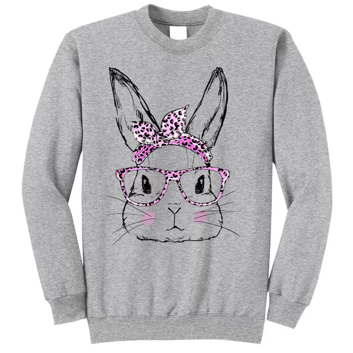 Cute Bunny Face Leopard Easter Day Glasses Tall Sweatshirt