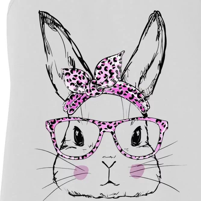 Cute Bunny Face Leopard Easter Day Glasses Women's Racerback Tank