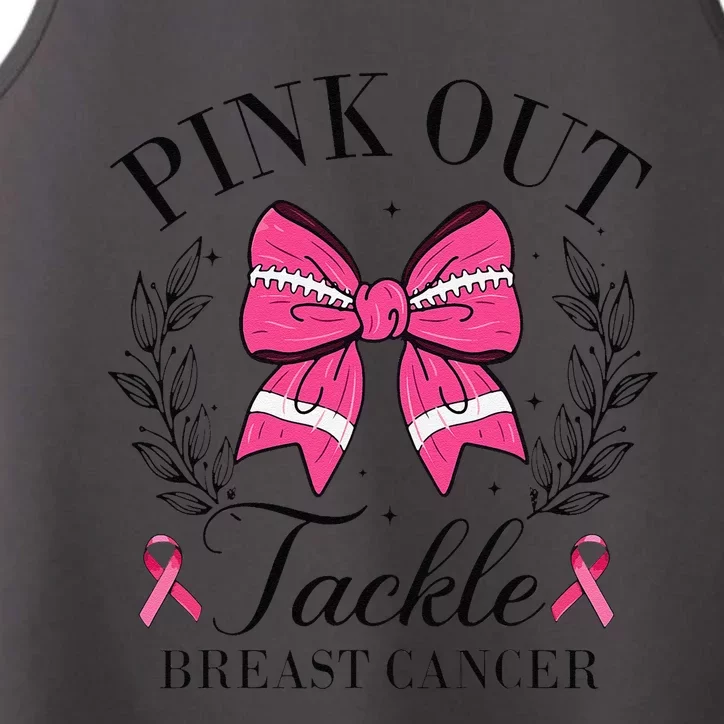 Coquette Bow Football Pin.K Out Tackle Breast Cancer Fight Performance Tank