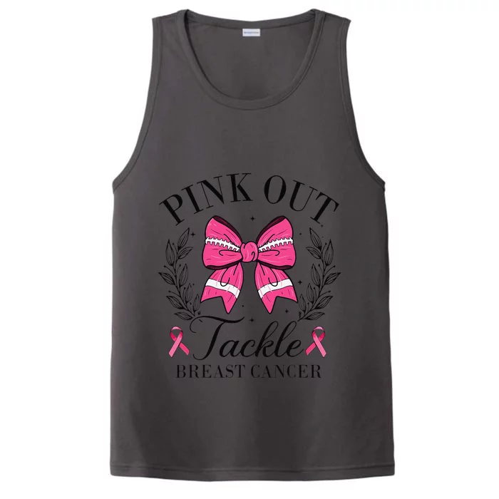 Coquette Bow Football Pin.K Out Tackle Breast Cancer Fight Performance Tank