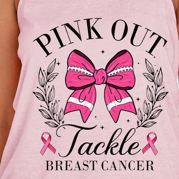 Coquette Bow Football Pin.K Out Tackle Breast Cancer Fight Women's Knotted Racerback Tank