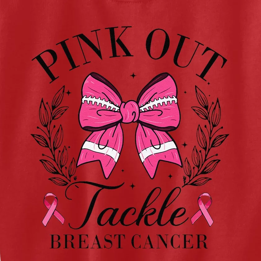 Coquette Bow Football Pin.K Out Tackle Breast Cancer Fight Kids Sweatshirt