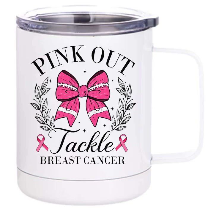 Coquette Bow Football Pin.K Out Tackle Breast Cancer Fight Front & Back 12oz Stainless Steel Tumbler Cup