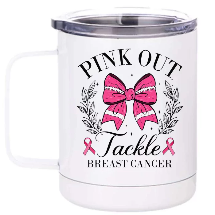 Coquette Bow Football Pin.K Out Tackle Breast Cancer Fight Front & Back 12oz Stainless Steel Tumbler Cup