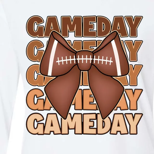 Coqutte Bow Football Game Day Womens Cotton Relaxed Long Sleeve T-Shirt