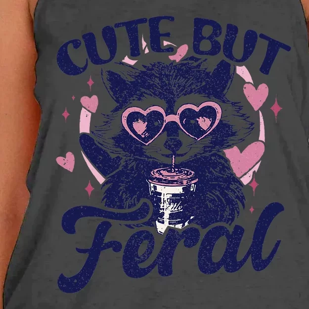 Cute But Feral Raccoon Outfits For Women Funny Raccoon Women's Knotted Racerback Tank