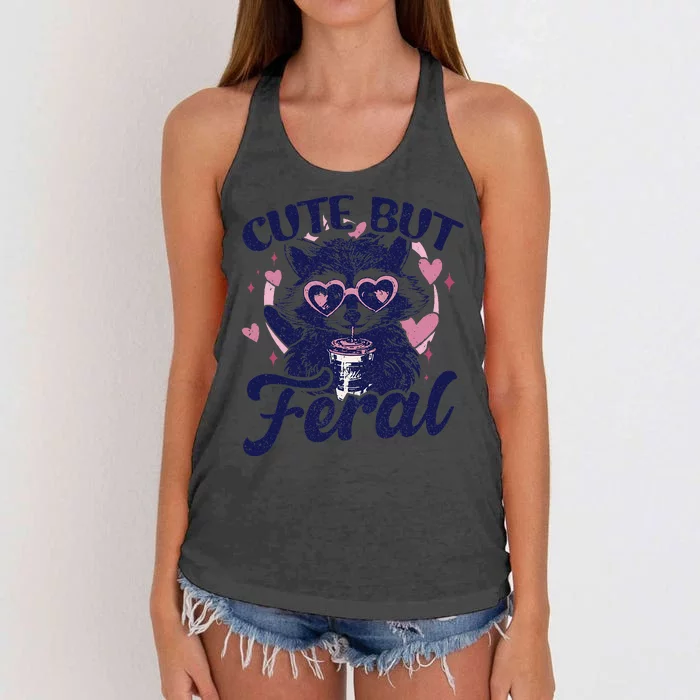 Cute But Feral Raccoon Outfits For Women Funny Raccoon Women's Knotted Racerback Tank