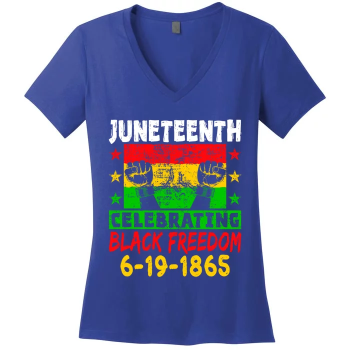 Celebrating Black Freedom Juneteenth 1865 Independence Day Gift Women's V-Neck T-Shirt