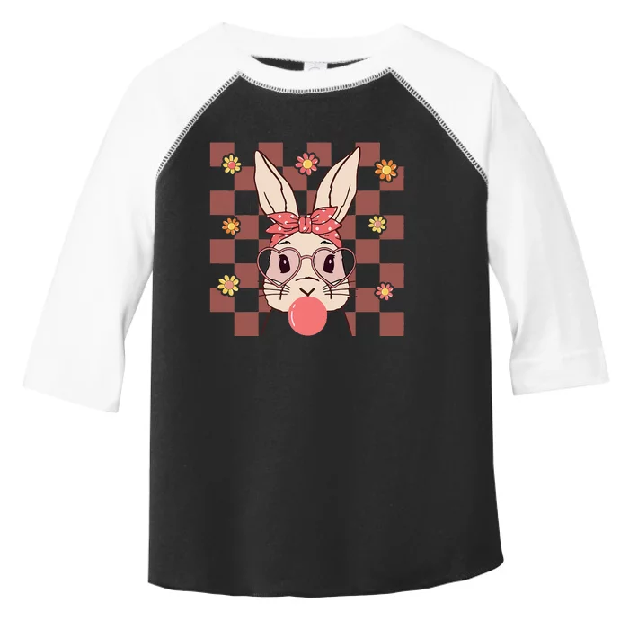 Cute Bunny Face Retro Groovy Easter Day Glasses Headband Toddler Fine Jersey T-Shirt