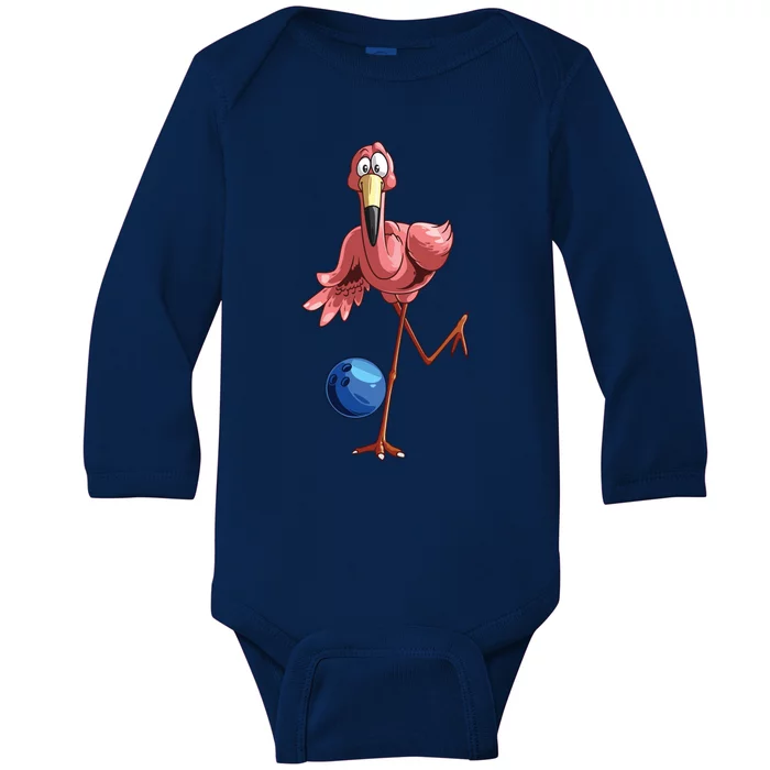 Cool Bowling Flamingo Funny Shorebirds Lover Player Gift Baby Long Sleeve Bodysuit