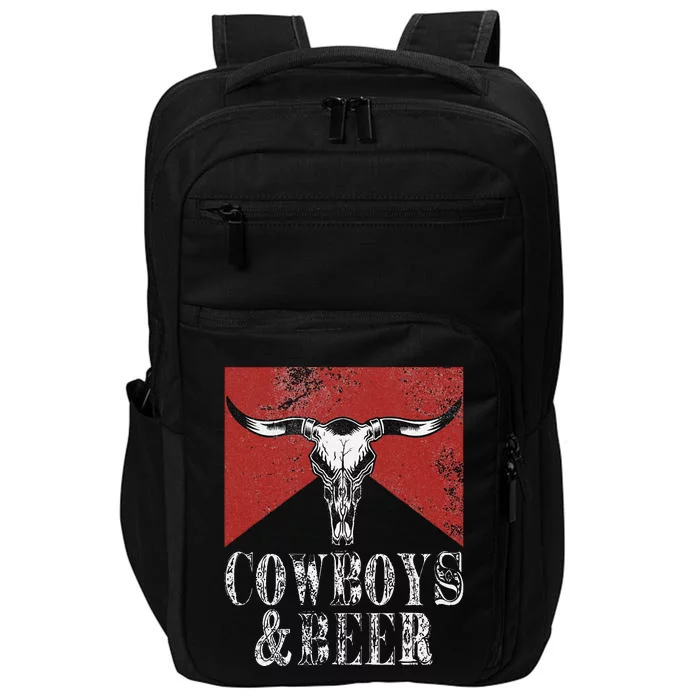 Cow & Beer Funny Vintage Rodeo Bull Horn Western Country Impact Tech Backpack