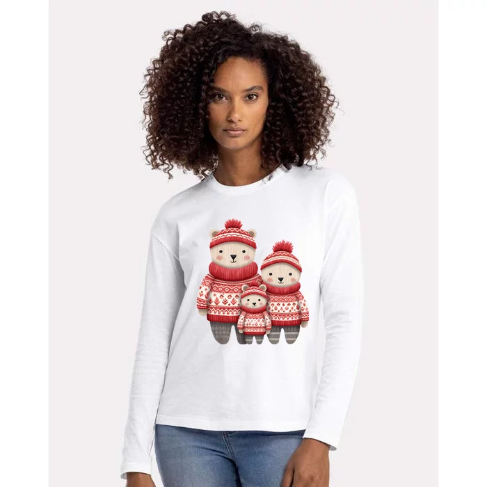 Christmas Bear Family Matching Outfit Womens Cotton Relaxed Long Sleeve T-Shirt