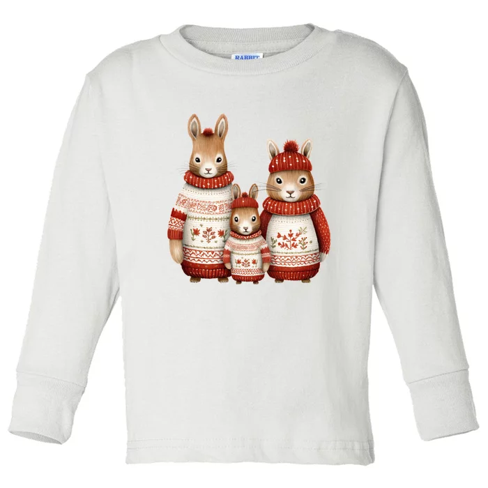 Christmas Bunny Family Matching Outfit Toddler Long Sleeve Shirt