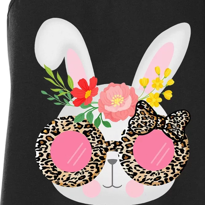 Cute Bunny Face Leopard Glasses Easter Women's Racerback Tank