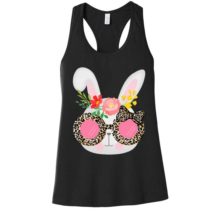 Cute Bunny Face Leopard Glasses Easter Women's Racerback Tank