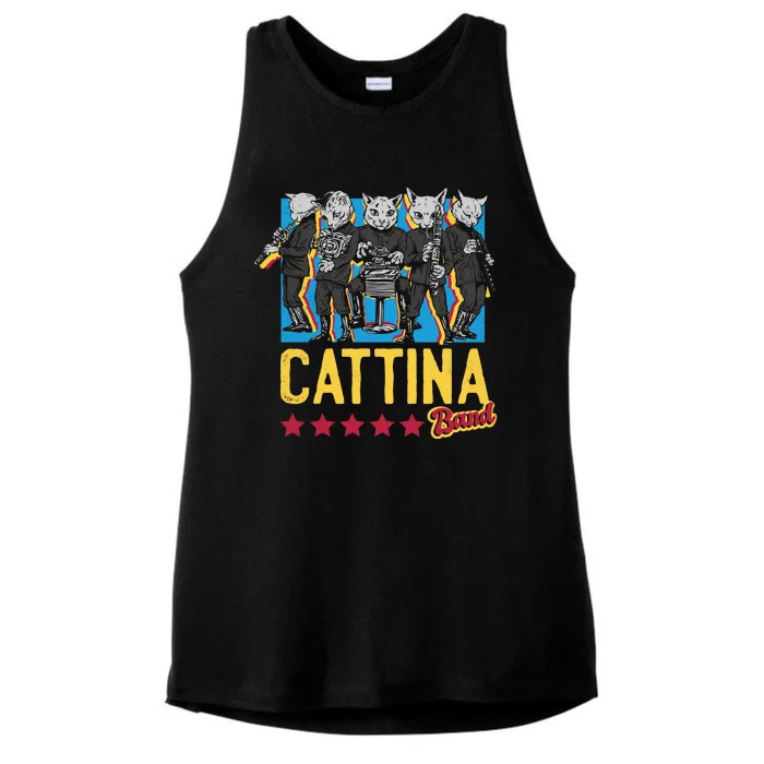 Cattina Band Funny Music Cats Ladies Tri-Blend Wicking Tank