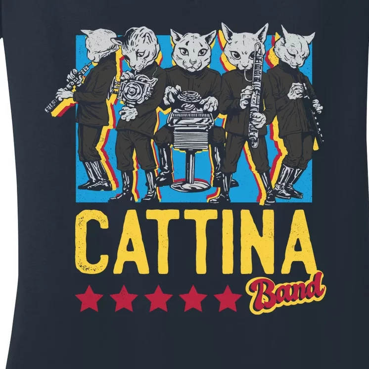 Cattina Band Funny Music Cats Women's V-Neck T-Shirt