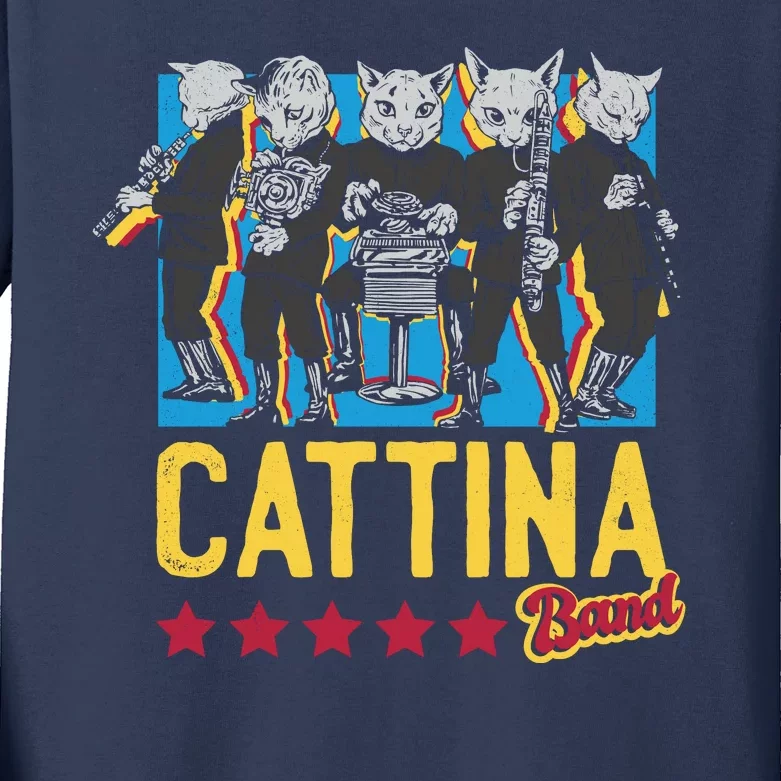 Cattina Band Funny Music Cats Kids Long Sleeve Shirt