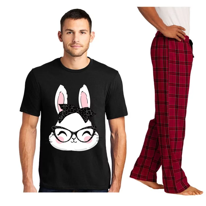 Cute Bunny Face Black Leopard Print Glasses Easter Day Cute Gift Pajama Set