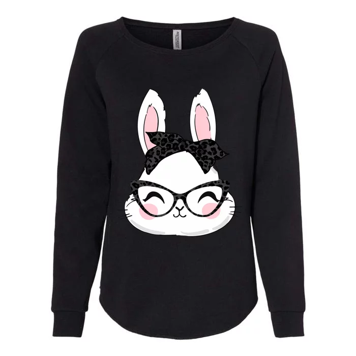 Cute Bunny Face Black Leopard Print Glasses Easter Day Cute Gift Womens California Wash Sweatshirt