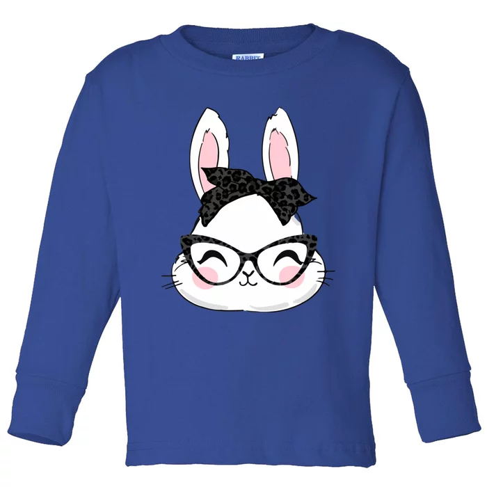 Cute Bunny Face Black Leopard Print Glasses Easter Day Cute Gift Toddler Long Sleeve Shirt