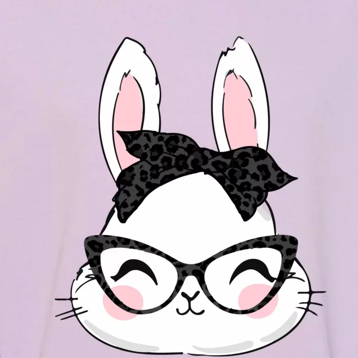 Cute Bunny Face Black Leopard Print Glasses Easter Day Cute Gift Garment-Dyed Sweatshirt