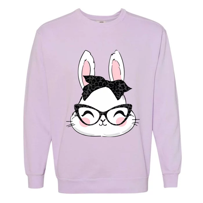 Cute Bunny Face Black Leopard Print Glasses Easter Day Cute Gift Garment-Dyed Sweatshirt