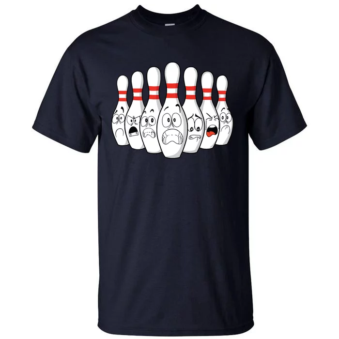 Cartoon Bowling Funny Scared Bowling Pins Tall T-Shirt