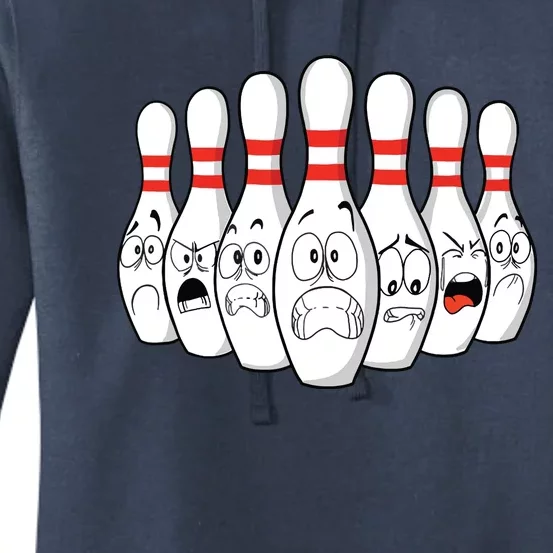 Cartoon Bowling Funny Scared Bowling Pins Women's Pullover Hoodie