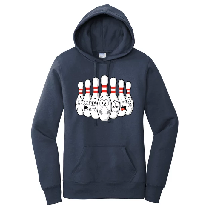 Cartoon Bowling Funny Scared Bowling Pins Women's Pullover Hoodie