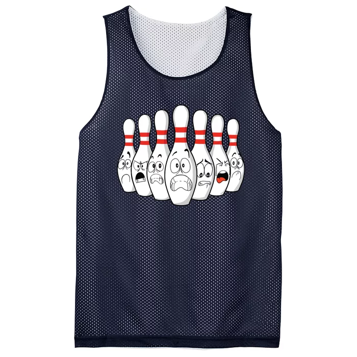 Cartoon Bowling Funny Scared Bowling Pins Mesh Reversible Basketball Jersey Tank