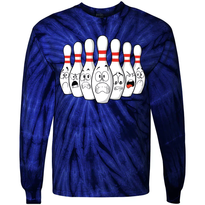 Cartoon Bowling Funny Scared Bowling Pins Tie-Dye Long Sleeve Shirt