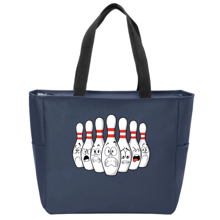 Cartoon Bowling Funny Scared Bowling Pins Zip Tote Bag