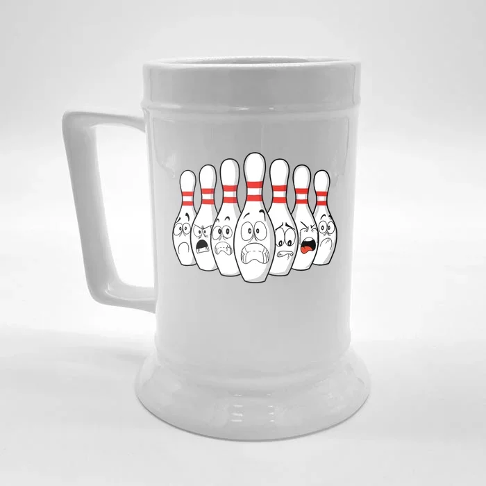 Cartoon Bowling Funny Scared Bowling Pins Front & Back Beer Stein