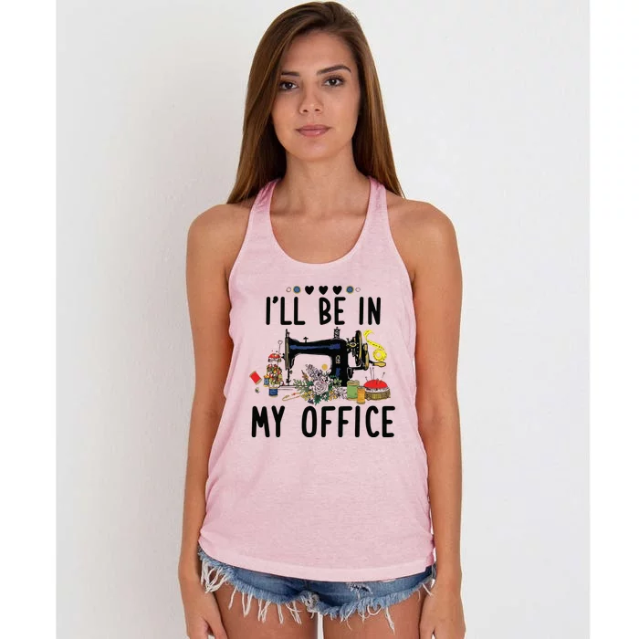 Cute Buttons Floral Sewing Machine Ill Be In My Office Women's Knotted Racerback Tank