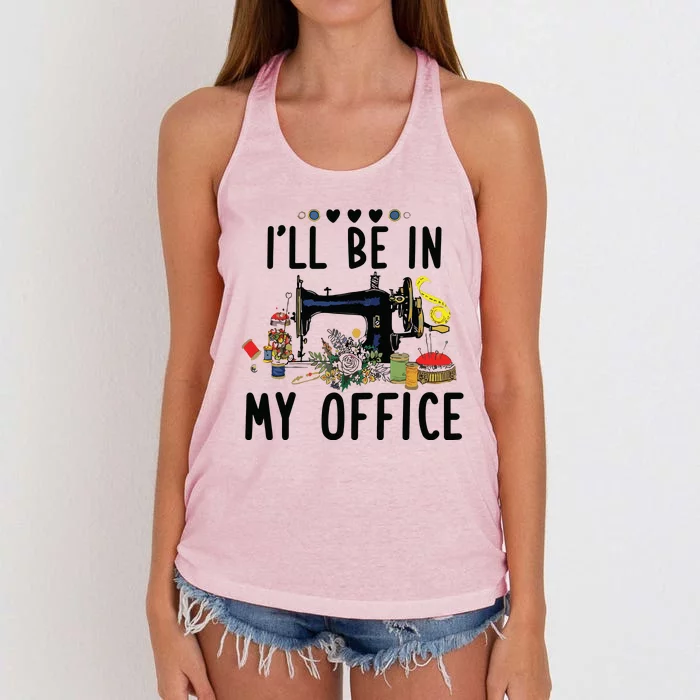 Cute Buttons Floral Sewing Machine Ill Be In My Office Women's Knotted Racerback Tank