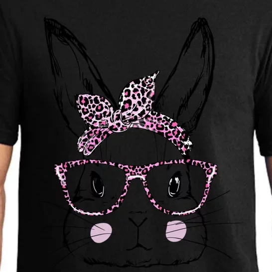 Cute Bunny Face With Bandana And Glasses Bunny Mom Easter Day Cool Gift Pajama Set