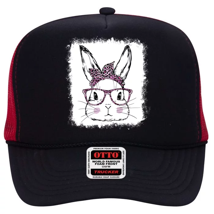 Cute Bunny Face With Bandana And Glasses Bunny Mom Easter Day Gift High Crown Mesh Trucker Hat