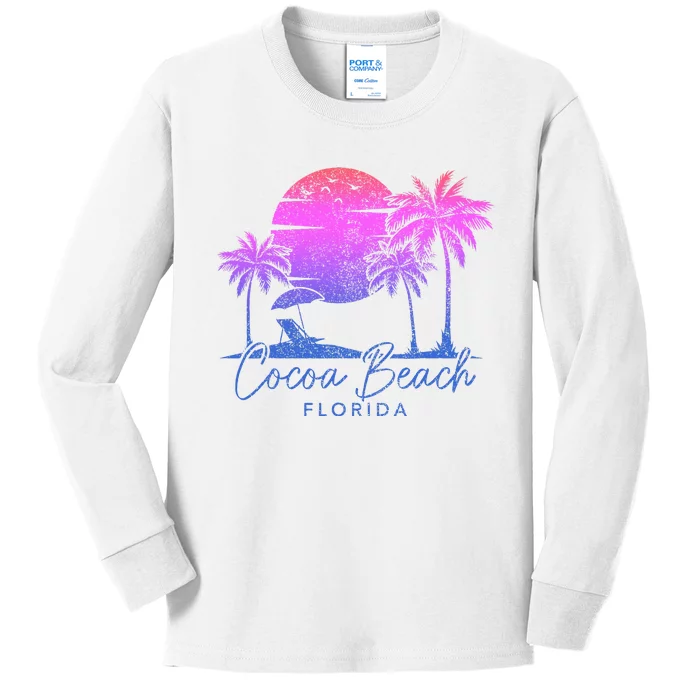 Cocoa Beach Florida Fl Surf Vintage Sunset Surfer Retro Kids Long Sleeve Shirt