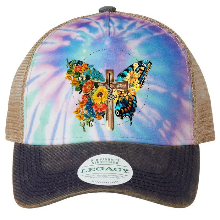 Cross Butterfly Floral Faith Christian Bible Jesus Lovers Legacy Tie Dye Trucker Hat