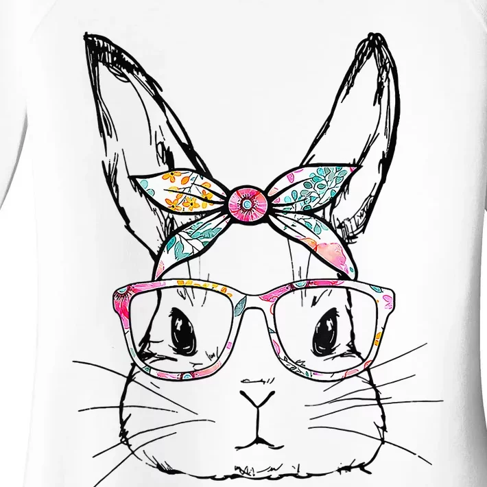 Cute Bunny Face Floral Glasses Headband Happy Easter Day Women's Perfect Tri Tunic Long Sleeve Shirt