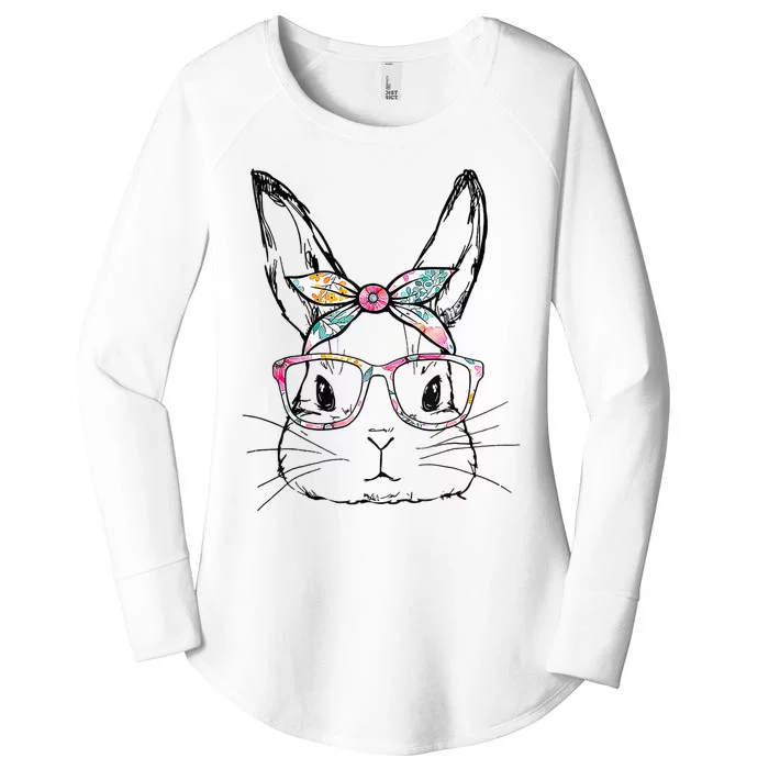 Cute Bunny Face Floral Glasses Headband Happy Easter Day Women's Perfect Tri Tunic Long Sleeve Shirt