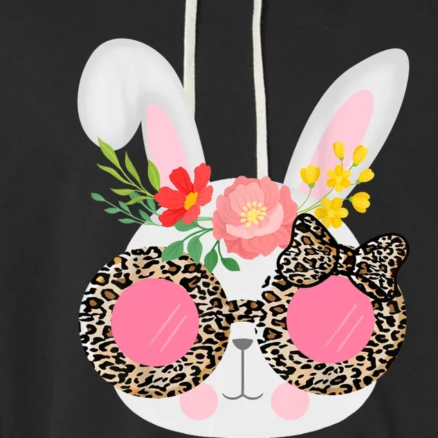 Cute Bunny Face Leopard Glasses Easter For Women Teen Garment-Dyed Fleece Hoodie