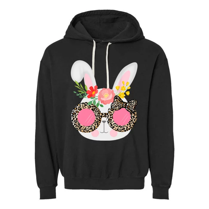 Cute Bunny Face Leopard Glasses Easter For Women Teen Garment-Dyed Fleece Hoodie