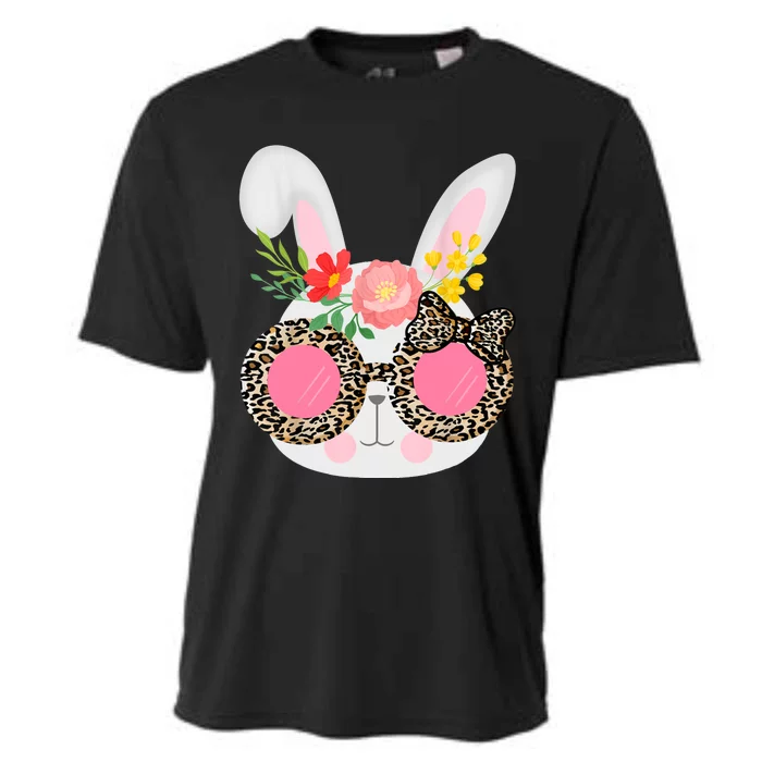 Cute Bunny Face Leopard Glasses Easter For Women Teen Cooling Performance Crew T-Shirt