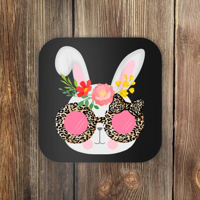 Cute Bunny Face Leopard Glasses Easter For Women Teen Coaster