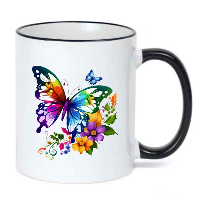 Colorful Butterfly Floral Black Color Changing Mug