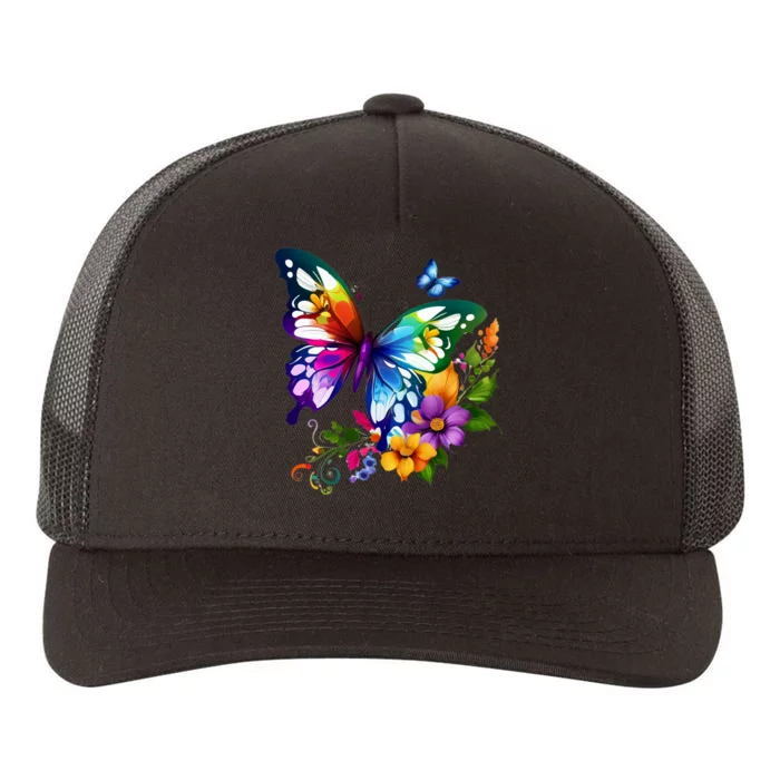 Colorful Butterfly Floral Yupoong Adult 5-Panel Trucker Hat