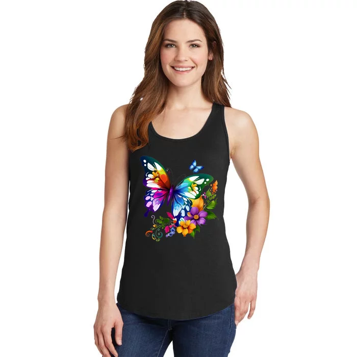 Colorful Butterfly Floral Ladies Essential Tank